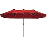 tectake 800936 Doppelsonnenschirm mit Handkurbel, 460 x 270 cm, oval, Aluminium Sonnenschirm mit Sonnenschutz UV50+, für Garten Terrasse Markt Café (Weinrot)