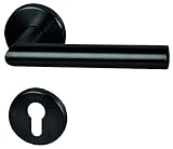 Türgriff von lockzz: Drückergarnitur Würzburg-II, Edelstahl schwarz matt, Türbeschlag für Wohnungseingangstüren beidseitig Drücker, Rund-Rosette, L-Form, PZ - Profilzy