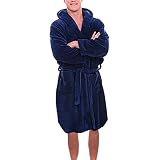 Gerenic Herren Premium Kapuzen Bademäntel Warm Verlängert Coralline Plüsch Kragen Schal Bademantel Pyj