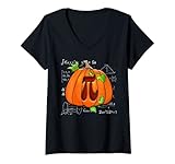 Damen Kürbis Pi Lustiger Lehrer Halloween Thanksgiving Kürbis Pie T-Shirt mit V