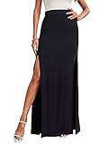 DIDK Damen Maxirock Rockabilly Vintage Retro Lange Röcke mit Schlitz Casual Freizeitrock Hohe Taille Skirt Partyrock Schwarz S