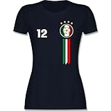 Fussball WM 2022 Fanartikel - 12. Mann Italien Emblem - S - Navy Blau - Frauen t-Shirt Italien - L191 - Tailliertes Tshirt für Damen und Frauen T-S