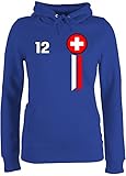 Fussball WM 2022 Fanartikel - 12. Mann Schweiz Emblem - S - Royalblau - Flagge - JH001F - Damen Hoodie und Kapuzenpullover für F