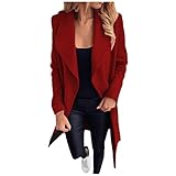 TTWOMEN Damen Langarm Gürtel Langer Mantel Haarige Offene Front Kurze Strickjacke Anzug Einfarbig Jacke Outw