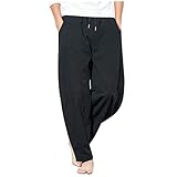 Take Idea Leinenhosen Herren Lang Baggy Reine Farbschlichtheit Startseite Hosen Atmungsaktiv Stretch Yogahose Regular Fit Baumwollhose Mit Kordelzug Schlafanzughosen Mit Geradem Bein FüR H