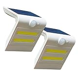 2 Stück Solarleuchte Außen mit Bewegungsmelder und 3-Modus-Einstellung 1.8W LED Solar Wandleuchte Weiss Plastik Wasserdicht IP65 Solarlampe Gartenlampe Energiesparende Solarbetriebene Lamp