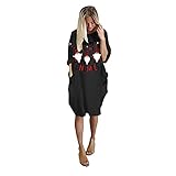 Oversize Shirt Damen Langarm Tshirt Kleid Lose Oberteile Lang mit Taschen Damen Kleid Weihnachten niedlich Bedruckt O-Ausschnitt Langarm Tasche Langer Rock Herbst Winter Casual L