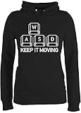 Nerd Geschenke - Tastatur WASD Keep It Moving - XL - Schwarz - Nerd - JH001F - Damen Hoodie und Kapuzenpullover für F