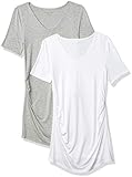 Amazon Essentials Maternity 2-Pack Short-Sleeve Rouched V-Neck T-Shirt, Hellgrau Meliert/Weiß, M