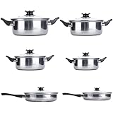 topfset 6 Stück Edelstahl Kochtopf & Pfannen Sets Kochgeschirr Set Küchensicher Stielkasserolle Auflaufpfanne Glasdeckelpfannen p