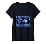 Damen I Destroy Silence Auto Motor Fahrzeug Ruhestörung Sportwagen T-Shirt mit V