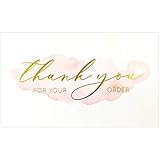 Gooji 2 x 3,5 cm (die Größe einer Visitenkarte) Goldfolie Pink Aquarell Dankeskarten für Ihre Bestellung für kleine Geschäftsbestellungen 100 Stück Großpackung
