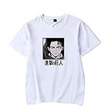 GUGU Sommer Unisex 2D Rundhals-T-Shirt, Exquisite Attack On Titan Anime Weiß T-Shirt Cosplay