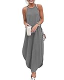 CNFIO Sommer-Maxikleider für Damen, lockerer Riemen, langes Kleid, lässig, Strandkleid Gr. Small, g