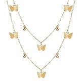 Layered Necklaces Gold Butterfly Pendant Necklace Chains Jewellery for Women and G