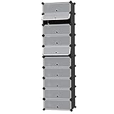 SONGMICS Schuhregal Kunststoff, rechteckiges Regalsystem mit 10 Fächern, DIY Steckregal, Aufbewahrungsregal, Kleiderschrank, Schuh-Organizer, 40 x 30 x 17 cm pro Fach, Metalldraht, schwarz LPC10HV1