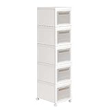 SONGMICS 5er-Set stapelbare Aufbewahrungsboxen mit Deckel, 30 L, Nischenschrank aus PP-Kunststoff, Rollwagen mit 5 Schubladen, 40 x 30 x 25 cm, weiß KFR015W01