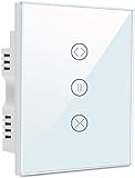 Alexa Smart Vorhang Schalter, Weiß Touch Screen Gehärtetes Glas Jalousienschalter (Brauchen Neutraldraht), Externe Steuerung, Timer-Funktion [Energieeffizienz A++]