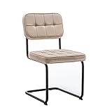 Flexa | Design Esszimmerstuhl mit Armlehnen, Freischwinger Stuhl, Schwingstuhl, Küchenstuhl, Kunstleder | Beige | 1 ST