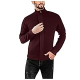 Herren-Cardigan-Pullover, leger, schmale Passform, Golfjacke, durchgehender Reißverschluss, langärmelig, Waffelstrick, Fleece, A14_weinrot, XX-Larg