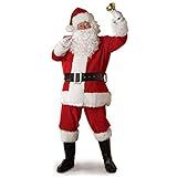 Christmas Santa Kostüm Erwachsene Party Flanell Weihnachtsmann Cosplay Outfits Ausgefallene Weihnachtsanzüge für Männer Frauen (Weiß, L)