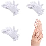 3 Paar weiße Baumwoll-Handschuhe, 100% Baumwollhandschuhe für Kosmetika und Feuchtigkeitscremes geeignet für trockene Hände und Ekzeme, für Schönheitscremes zum Berühren von Münzen Schmuck Silb