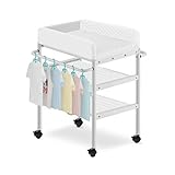 LAMXF Wickeltisch auf Rollen für Baby Room Boy Girl/Wickeltablett für Kommode/Wickelstation wechseln/Polster und Sicherheitsgurt wechseln/Wickeltisch mit Pad und Reg