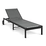 blumfeldt Lucca Lounger Liegestuhl Sonnenliege Gartenliege, Liegefläche: 57 x 187 cm, mobil, mit Rollen, höhenverstellbare Lehne in 4 Stufen, wasserabweisend, Dunkelg