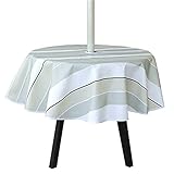 Runde Tischdecke für den Außenbereich, für Terrasse, Garten, mit Loch für Sonnenschirm, 152,4 cm Durchmesser, runde Tischdecke für Terrasse, Garten, Party und G