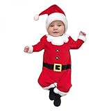 Longra Weihnachtsmann Kostüm Kinderkostüm Baby Weihnachtsmann Kostüm, Oberteil, Strampler, Hose, Mütze, Weihnachtself Cosplay Kinder Nikolaus Kostüm Santa Claus Kostüm Outfit für Jungen M