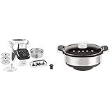 Krups Prep & Cook XL Küchenmaschine mit Kochfunktion HP50A8 | 3 L Edelstahlschüssel | Schwarz/Weiß & XF552D Dampfgaraufsatz, Kunststoff, Edelstahl, 2.8 kilograms, M