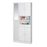 habeig Badschrank Coral weiß Hochschrank Badezimmerschrank Regal Spiegel Hängeschrank (#11 180x82x32cm)