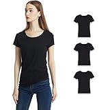 KELOYI Tshirt Damen 3er Pack Basic Rundhals Schlank Kurzarm Blusenshirt Hemd Blickdicht,Schwarz,XL