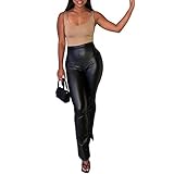 LSFYSZD Damen-Leggings aus PU-Leder mit hoher Taille, Schwarz , L