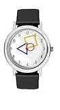 Aristo Unisex Bauhaus Quarz-Uhr RGB | Bauhaus Feat. Mondrian | Lederarmbanduhr | 100 Jahre Bauhaus (schwarz)