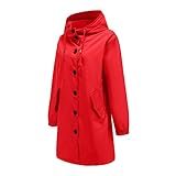 GOKOMO Damen Draussen Kapuzen Lang Jacken Herbst Winter Wasserdicht Sonnenschutz Winddicht Klassische Jacke Warm Bequem Weich Winter Warme Lose Jacke(XL,Rot)