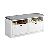 SoBuy FSR90-W Schuhbank mit Stauraum Sitzkommode Sitzbank mit Sitzkissen Spieltruhe Schuhtruhe Schuhschrank mit 2 Schubladen Weiß BHT ca.: 110x47x35