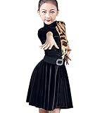 SHADIOA Lateinische Tanzkleidung für Mädchen, Übungskleidung für Mädchen, langärmelige und großärmelige Röcke für Herbst und Winter, Overalls mit Leopardenmuster, Tanzwettbewerbsanzüge,Schwarz,M