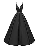 HUINI Ballkleid Damen Lang Abendkleid Prom Partykleider Satin A-Linie Ärmellose Abiballkleider Festkleider Schwarz 52