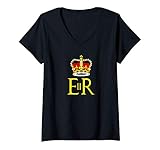 Damen Queen Elizabeth II Royal Coat of Arms Emblem Monarch Crown T-Shirt mit V