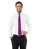 Vincenzo Boretti Herren-Hemd Haifisch-Kragen bügelfrei 100% Baumwolle Slim-fit tailliert Uni-Farben - Männer lang-arm Hemden für Anzug Krawatte Business Hochzeit Freizeit weiß 39-40