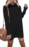 ECOWISH Damen Rollkragen Strickkleid Einfarbig Pullover Kleid Casual Lose Herbst Kleid Schwarz L