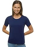 OZONEE Damen T-Shirt T Shirt Tshirt Kurzarm Kurzarmshirt Tee Top Sport Sportswear Rundhals U-Neck Rundhalsausschnitt Unifarbe Basic Einfarbig 777/5898T/25 DUNKELBLAU S