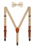 WANYING Kinder Baby Kleinkind Jungen Mädchen Hosenträger Fliege Set für 1-8 Jahres alt Vintage Stil 2cm Breite 3 Clips Y Form Hosenträger - Beig