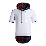 Hoodie Herren Modern Urban Mode Spleißen Slim Fit Herren Shirt Sommer Kariert Schnürung Herren Kurzarm Outdoor Casual Jogging Wicking Breathable Herren Top