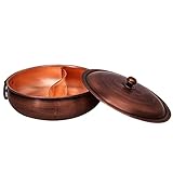MNSSRN Reiner Kupfer-Mandarin-Enten-Topf, Küchenauflaufsuppe-Tool, 2 Gitter 2 Aromen, handgeschnittener heißer Pot, mit Deckel mit einem Deckel,28