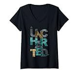 Damen Trendy Uncharted Text Overlay T-Shirt mit V