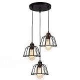 Industielle 3 Flammige Pendelleuchte - Retro Hängeleuchte Schwarz Metall Käfig Lampenschirm E27 Fassung Landhausstil Lampe für Decke Esstisch Wohnzimmer Kü