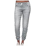 Darringls Jeans Damen Leichte Mit Elastische Kordelzug Jeanshosen Jogger Denim Hosen Freizeithose Einfarbig Casual Lose Hose Baggy Pants Sommerhosen D