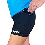 gr8ful® Lauf-Shorts für Damen | Gym Booty lange Hotpants Kompression Bauchkontrolle | Schnell trocknend Sport Workout Fitness Jogging Hose Handytasche | Fantastisch für Rennen, Schwarz , S